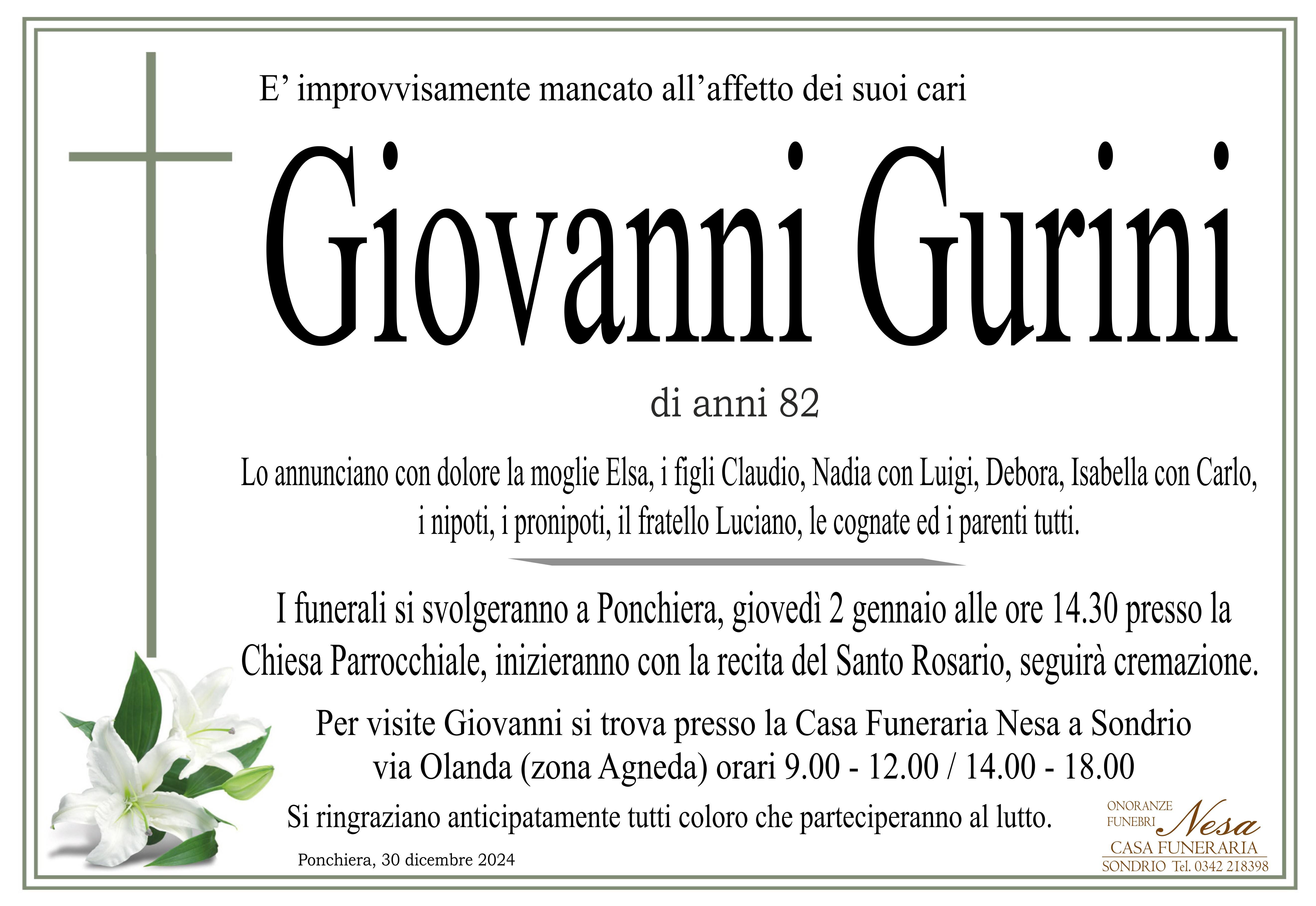 Necrologio Giovanni Gurini